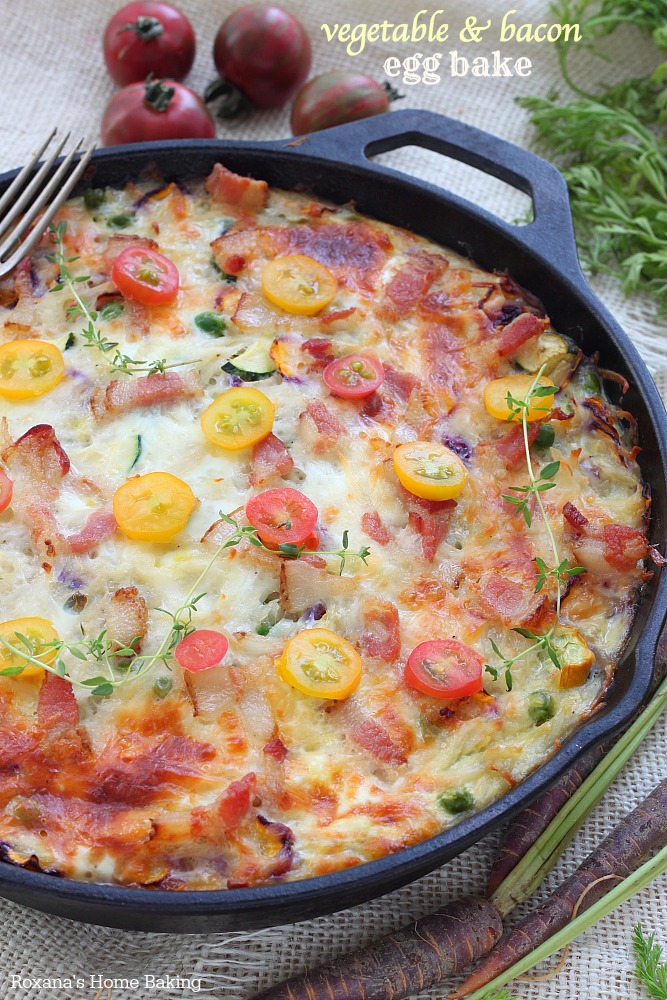 Whether you're serving 2 people or a crowd, it can't get easier than this make-ahead vegetable and bacon egg bake skillet! 15 minutes of prep time tops!