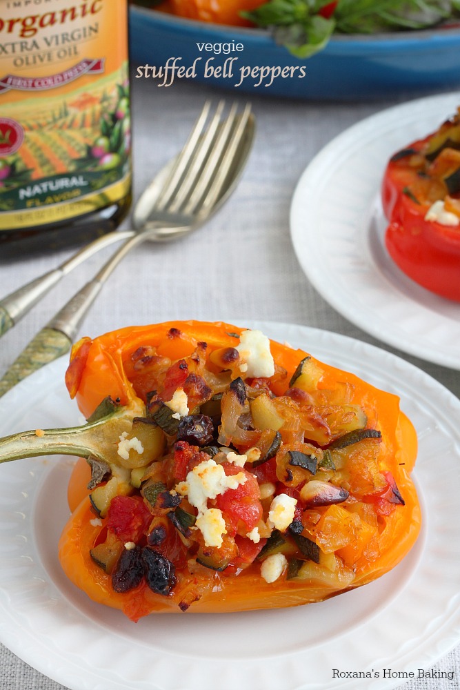 Packed with a tasty mixture of vegetables, pine nuts and raisins, these flavorful stuffed bell peppers are perfect for an easy weeknight dinner.