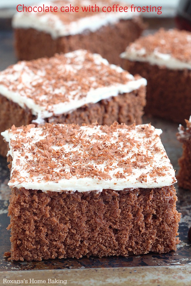 Light and fluffy cake with a soft and tender crumb, this chocolate cake relies on the rich flavor of cocoa powder complemented with thin layer of coffee frosting. 