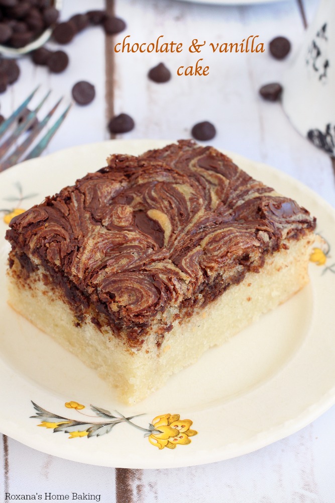 A combination of vanilla pound cake and chewy brownie, this chocolate vanilla cake is a delicious cake to snack on while sipping on a hot cup of coffee or tea