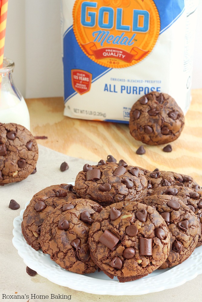 Soft and chewy triple chocolate fudge cookies