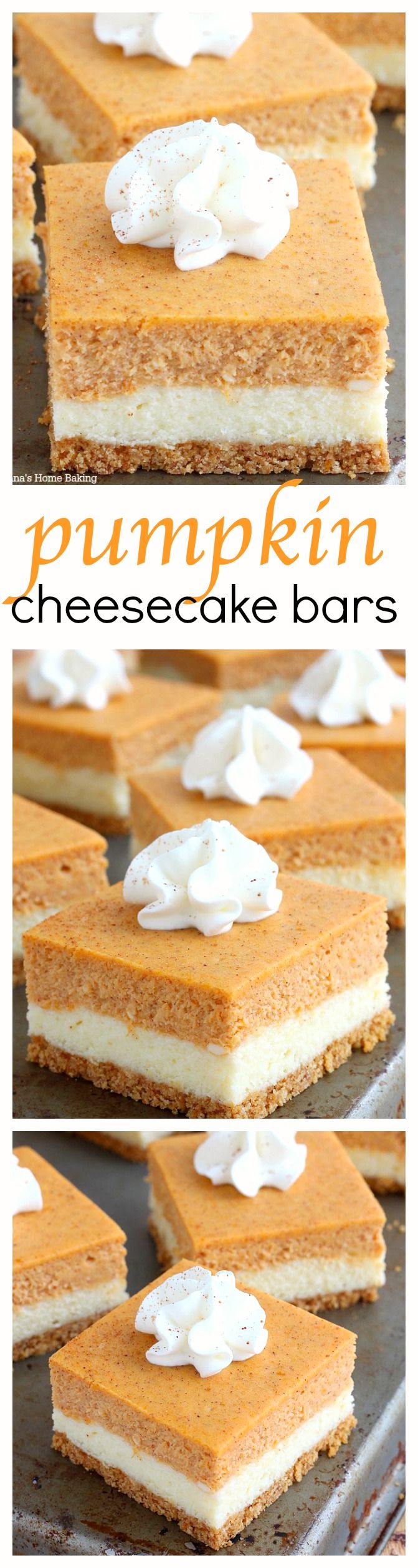 So easy to make and with the right amount of pumpkin flavor, these pumpkin cheesecake bars taste exactly like a cheesecake that crossed paths with a pumpkin pie – the best of both worlds!