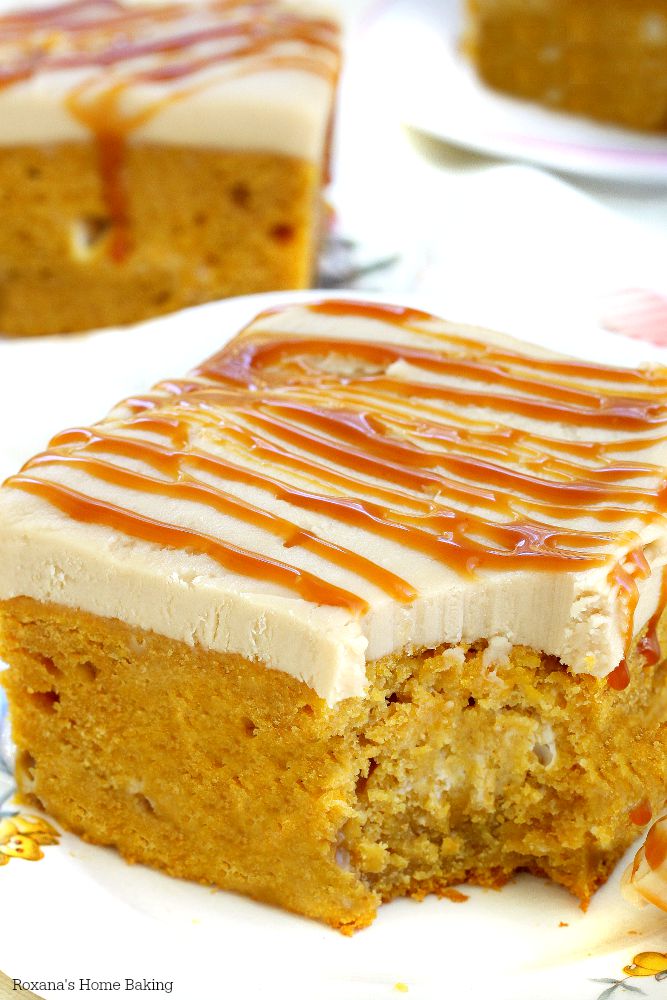 Just as easy as a making it from a cake mix, this made-from-scratch pumpkin poke cake is soaked in condensed milk and topped with homemade caramel frosting!