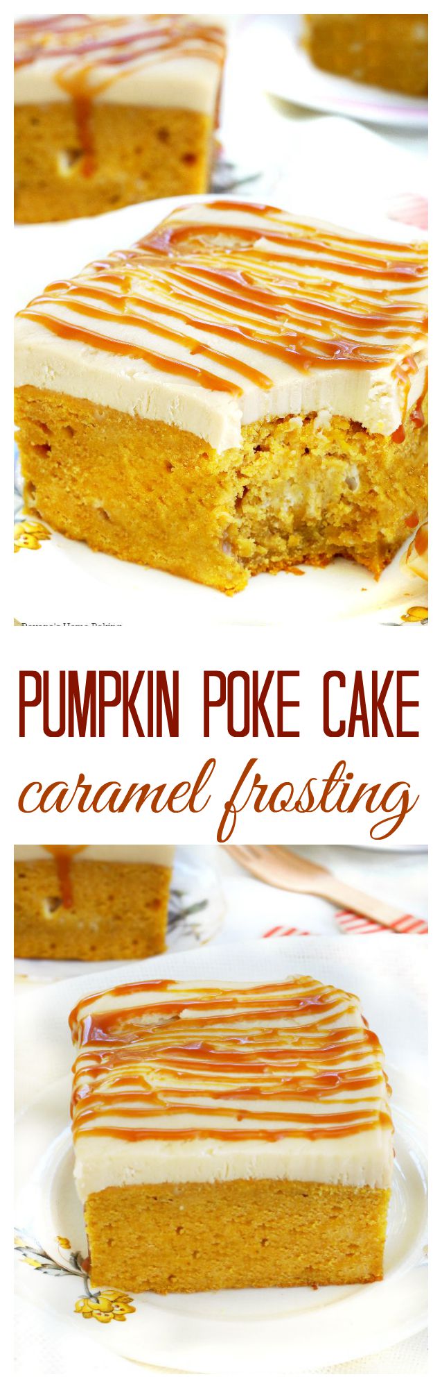 Just as easy as a making it from a cake mix, this made-from-scratch pumpkin poke cake is soaked in condensed milk and topped with homemade caramel frosting!