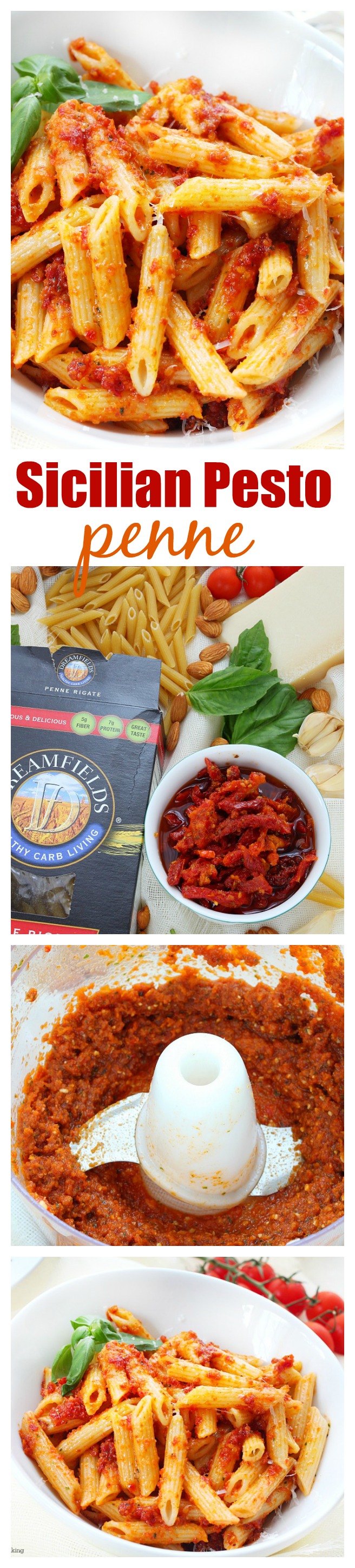 A super easy pasta dish made with the most flavorful sun dried tomato pesto! 6 ingredients and less than 15 minutes to make this delicious meal!