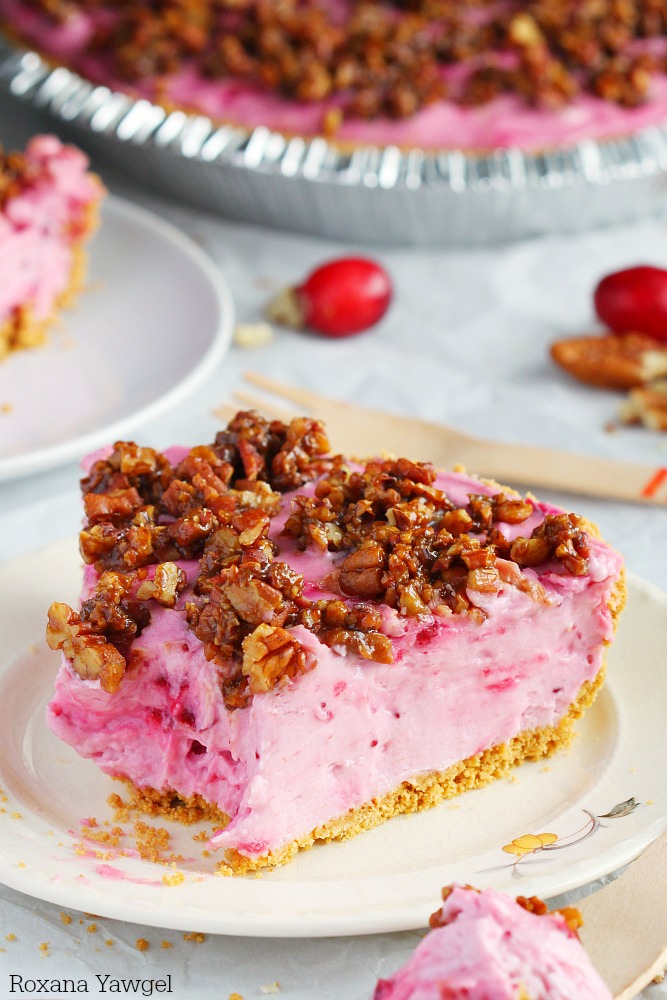 No need to fight for oven space! This irresistible cranberry cheesecake pie requires no baking and those candied pecans on top are to die for! A must for your holiday table!