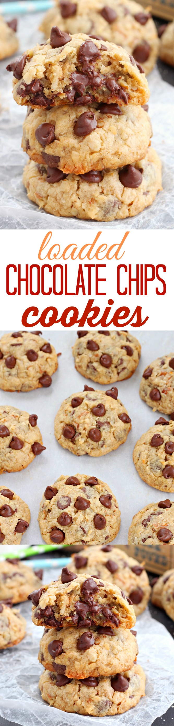 You won’t get enough of these soft and chewy loaded chocolate chip cookies packed with chopped pecans and coconut flakes! Totally irresistible!!!