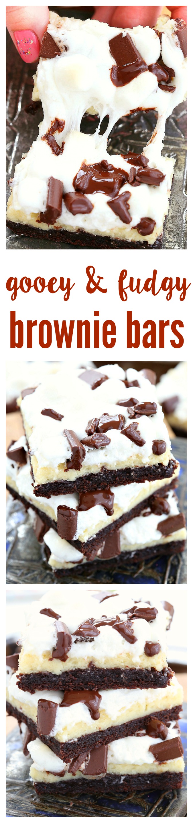 So amazingly easy to prepare, these gooey fudgy brownie bars will leave everyone drooling! Fudgy brownie, creamy cheesecake, gooey marshmallows and oozing chocolate - what's not to love? 