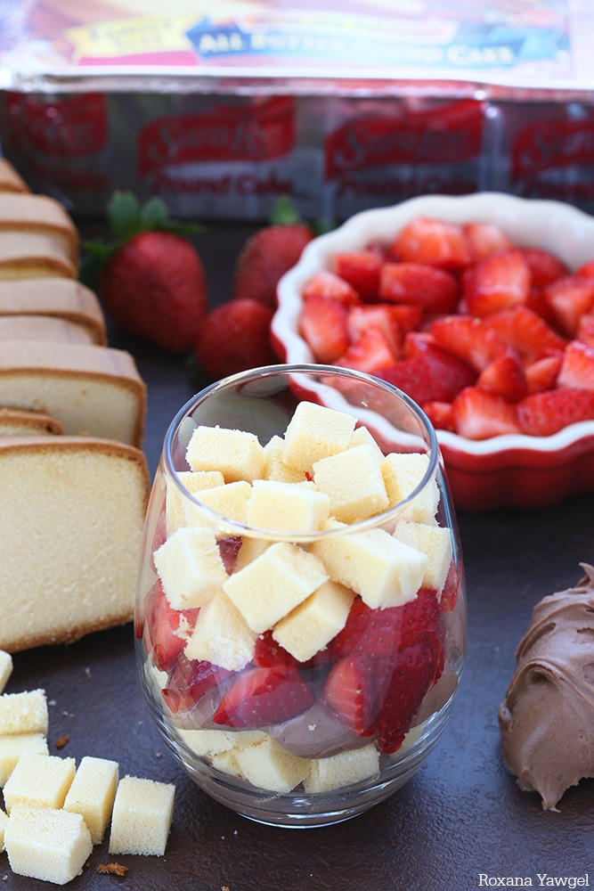 Layers upon layers of buttery cake, rich chocolate filling and ripe strawberries make this chocolate parfait an irresistible treat! Perfect for last minute guests or as a quick after dinner dessert!