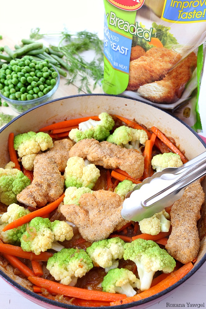 One pot meals are little life savers and this one pot breaded chicken and vegetable skillet is spring on a plate! Quick, easy and filled with colorful veggies!