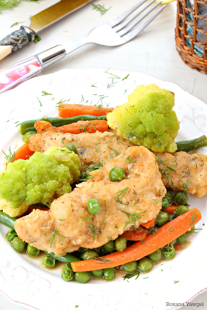 One pot meals are little life savers and this one pot breaded chicken and vegetable skillet is spring on a plate! Quick, easy and filled with colorful veggies!