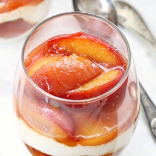 Take your backyard party up a notch with these grown up parfaits featuring layers of brandied peaches and creamy ricotta cheese. Prepare everything ahead of time and assemble just before serving.