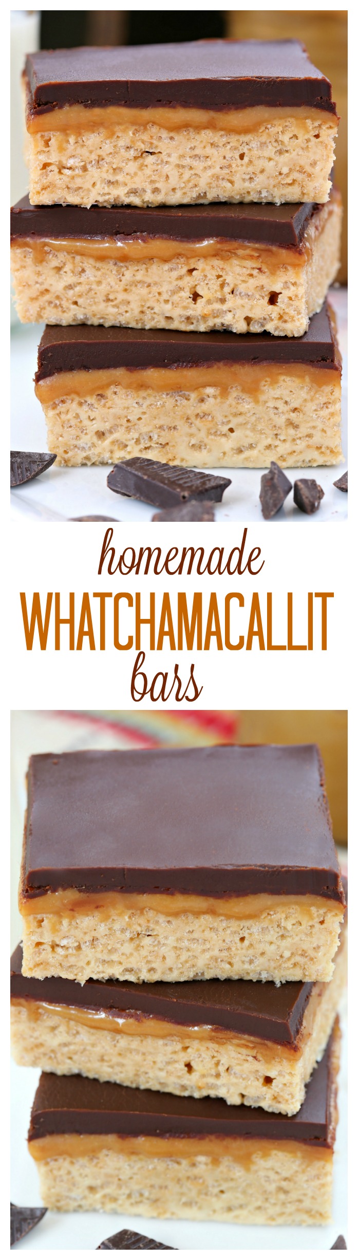 All you need is a handful of ingredients and 20 minutes of your time to make these chewy peanut butter bars topped with a layer of caramel and chocolate ganache. A delicious homemade version of the Whatchamacallit® candy bar!