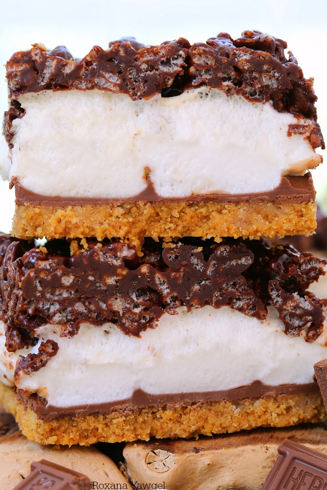 Layers of buttery graham cracker crust, oozing milk chocolate, gooey marshmallows, and chewy chocolate rice krispies, these smores bars will quickly become a summer favorite!