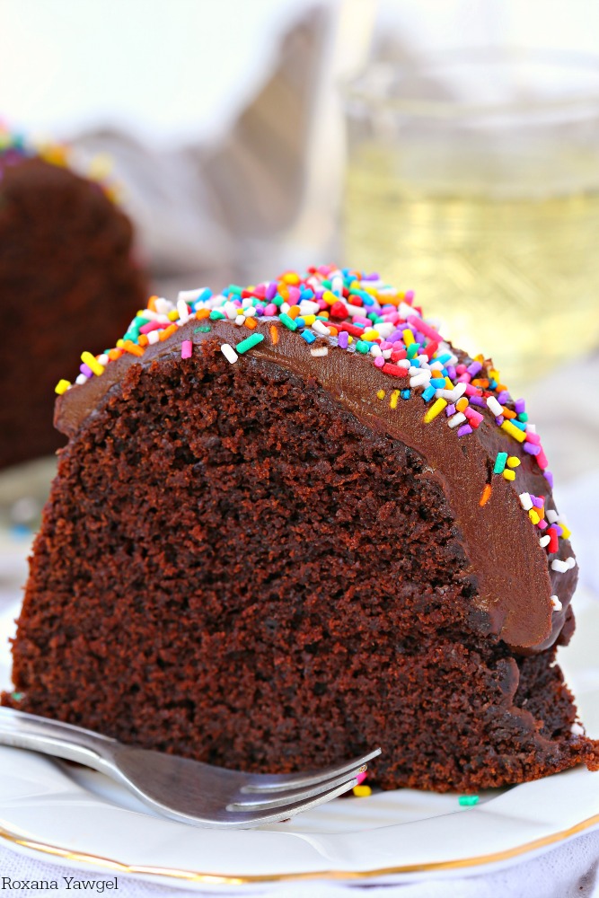 This sinfully delicious made from scratch double chocolate bundt cake is incredibly light and moist, sweet and chocolatey under a silky chocolate ganache. #ItalianforHoliday