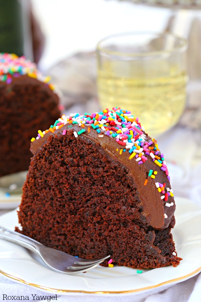This sinfully delicious made from scratch double chocolate bundt cake is incredibly light and moist, sweet and chocolatey under a silky chocolate ganache.#RiondoProsecco
