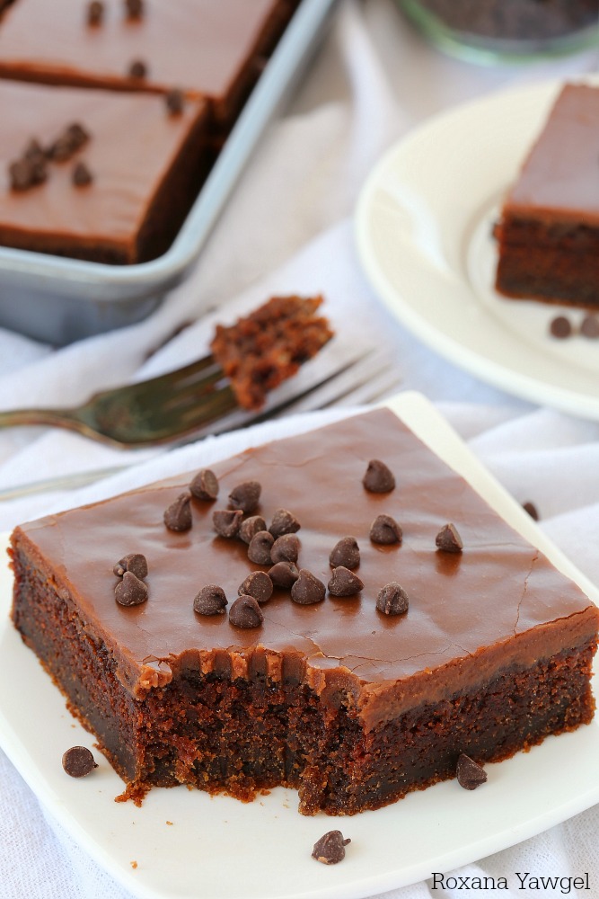 Enjoy this irresistibly rich and creamy chocolate cake topped with a delicious fudgy warm chocolate frosting. 