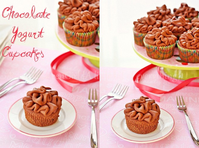 Chocolate yogurt cupcakes with chocolate yogurt frosting