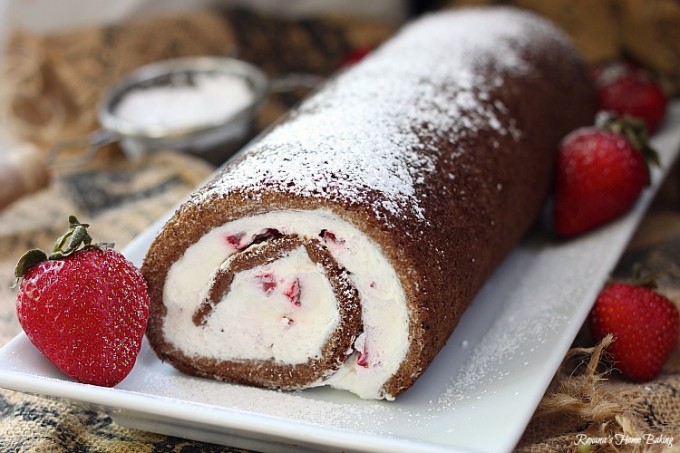 Chocolate strawberry roll cake recipe