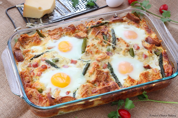 Caramelized onion and asparagus strata recipe