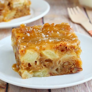 Super moist and delicious fresh apple cake loaded with fresh apple chunks and flavored with warm fall spices. Top it off with a salted caramel glaze for a decadent treat!